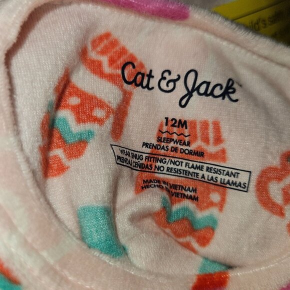 NEW Cat & Jack Christmas Pajama Set 2-Pc Baby Girl 12 Months Pink Festive Icons - Picture 8 of 10